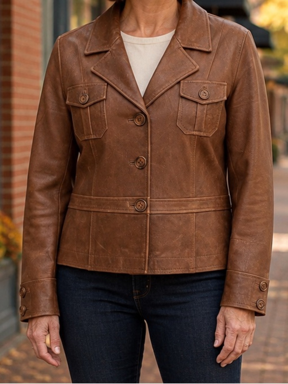 The Territory Ahead Brown Genuine Leather Safari Jacket 14 Petite